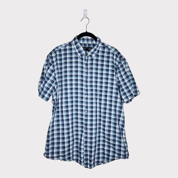 John Varvatos Star USA Blue Check Short Sleeve Button Down Shirt Men's Large - Picture 1 of 7